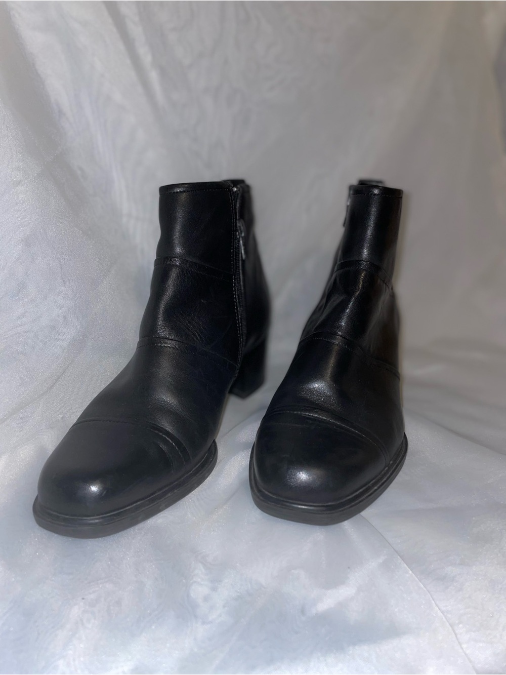 Borelli Black Real Leather Ankle Boots Chunky Block Heel Booties